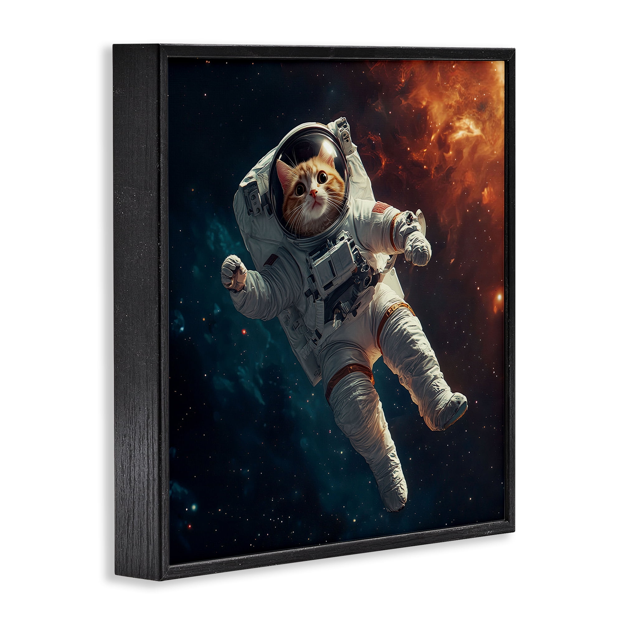 Interstellar Cat Astronaut Black Framed Giclee Art, design by Jim Baldwin