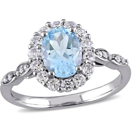 Tangelo 2-1/8 Carat T.G.W. Sky Blue Topaz, White Topaz and Diamond-Accent 14kt White Gold Vintage Ring