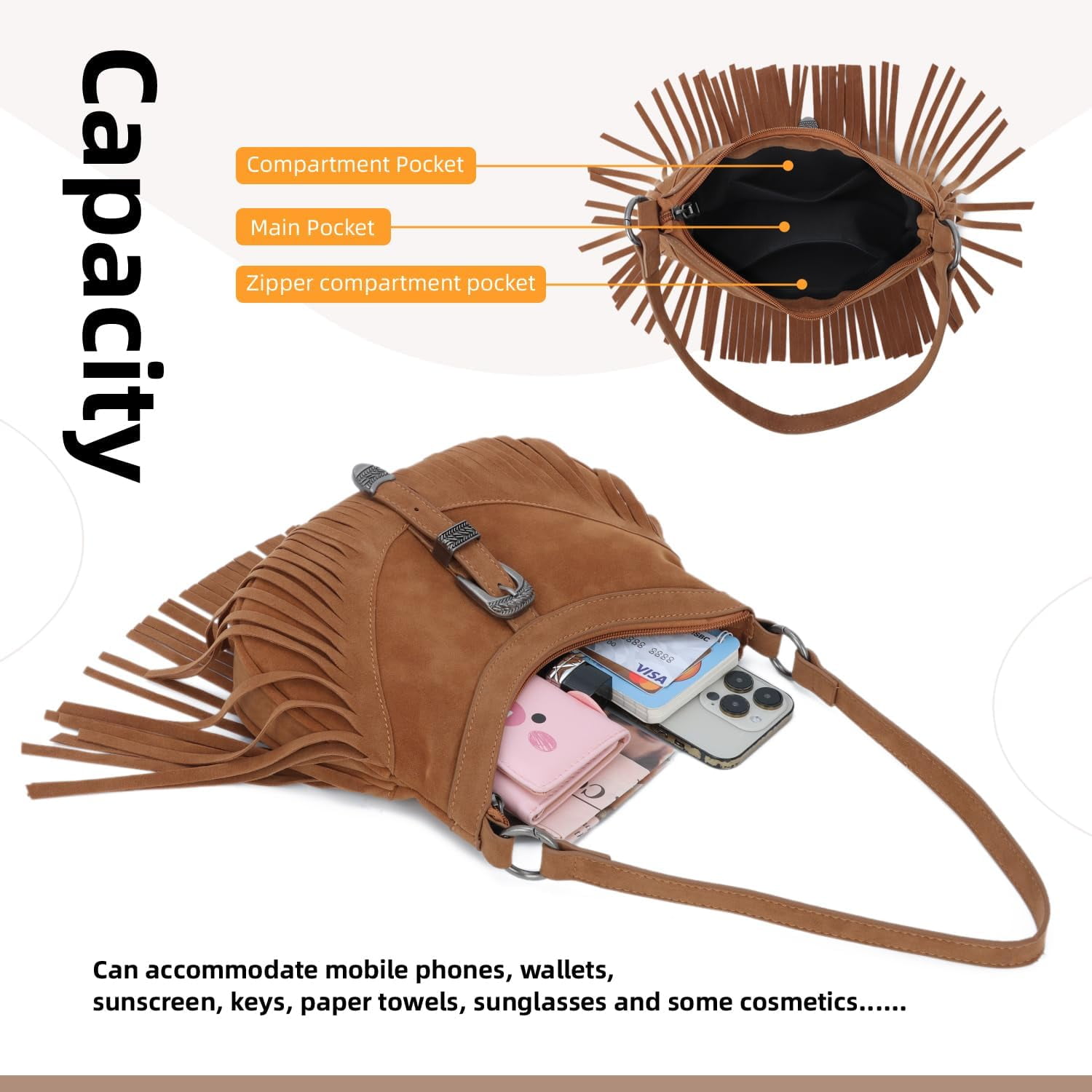 Fringe Hobo Purse for Women Tassel Shoulder Bag Vintage Suede Handbag Hippie Western Tassel Bag