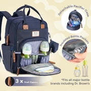 Ruvalino Baby Diaper Bag Backpack, Multifunction Waterproof Travel Bag with Insulated Bottle Holders, Durable Fabric and Changing Pad, Navy Blue