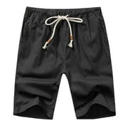 dmqupv Mens Apparel Shorts Male Summer Casual Solid Short Pant Bead Drawstring Short Trouser Pant Pocket Tie Band Black Large