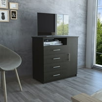 4-Drawer Chest - Dark Grey Storage Cabinet with Shelf & Espresso Finish - TV Stand - Sturdy Design