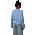 thumbnail image 4 of Women'S Button Down Long Sleeve Crewneck Crop Cardigan Sweater Cute Knitwear Clothes Sky Blue XL, 4 of 9