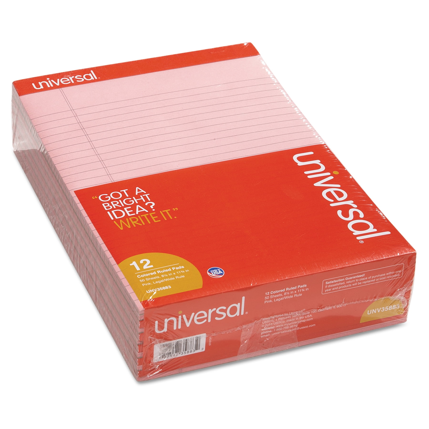 Universal Colored Perforated Writing Pads, Wide/Legal Rule, 8.5 x 11