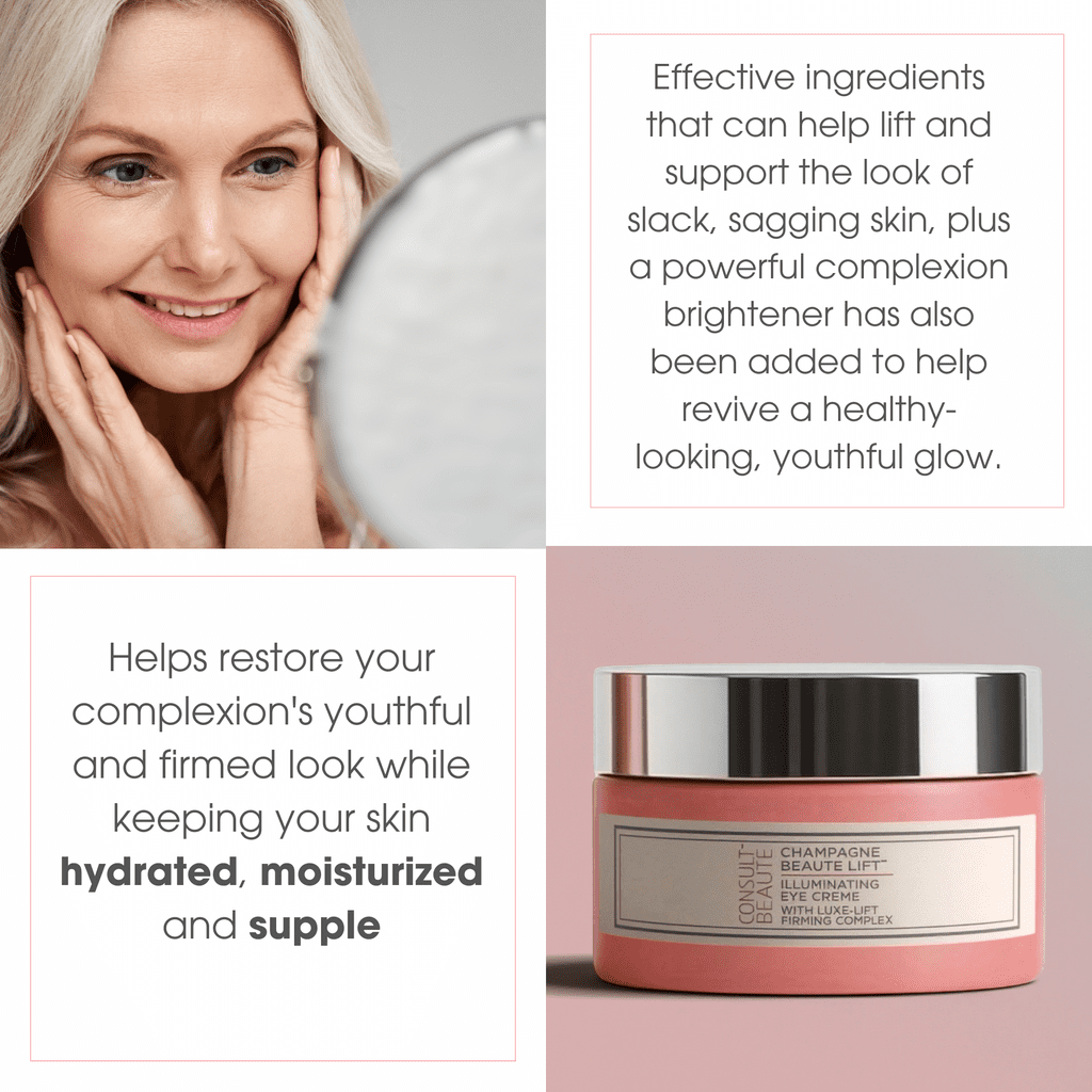 Consult Beaute Champagne Lift Firming Eye Cream Anti-Wrinkle Diminish Appearance of Fine Lines Hydrating Moisture Instant Illumination Cream, 0.5 oz