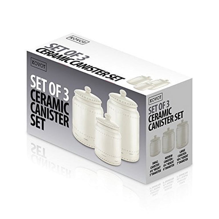 KOVOT 3 Piece Ceramic Canister Set With Air-Sealed Lids - Ivory