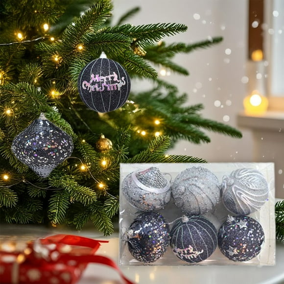 ABPWLY Christmas Balls Set Christmas Ball Glitter Ornament 8cm Hanging Tree Decoration Multicolor Mixed Geometric Shapes DIY Holiday Party Set Table Event Display Versatile Assorted 6 Pieces 3.15in