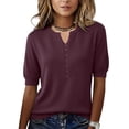thumbnail image 2 of CIENVNSTG Women Spring Knit Shirt Blouse V Neck Short Sleeve Casual Collar Pullover Sweater Tops Purple 2XL, 2 of 4