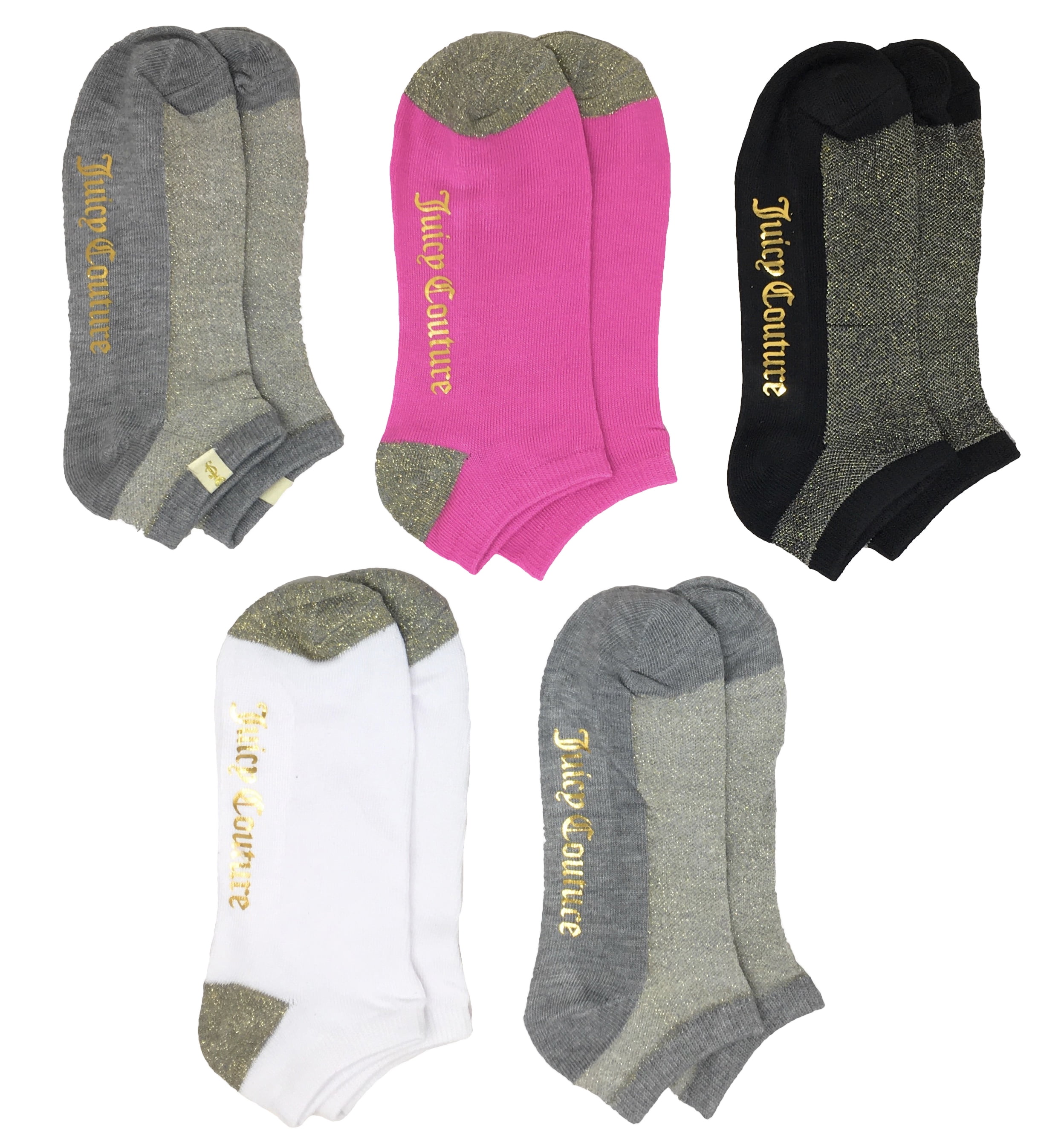 Juicy Couture Womens 5-Pack No Show Socks, Shoe Size 4-10, Group D ...