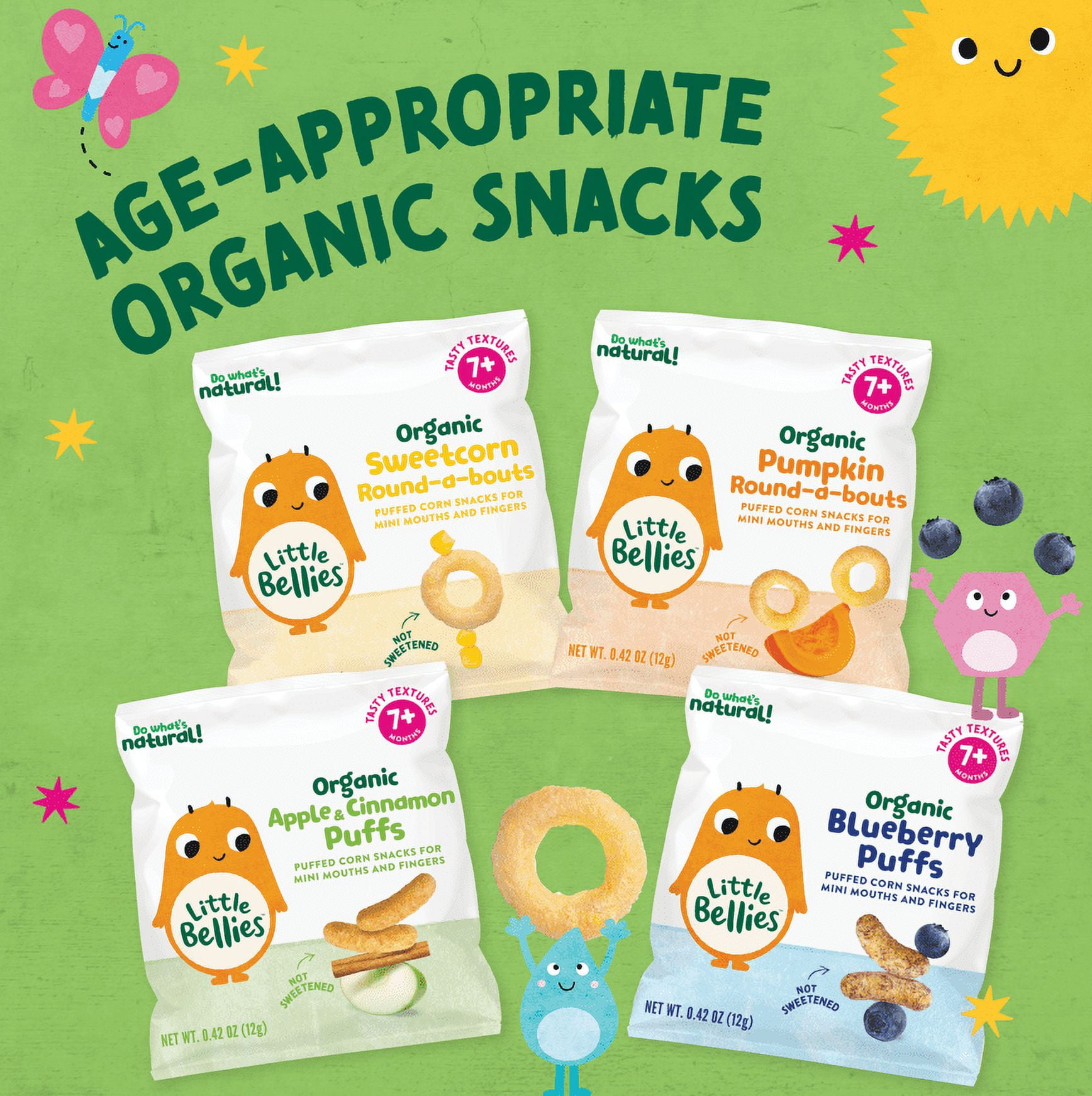 Little Bellies Organic Pumpkin Round-a-bouts, Baby & Toddler Puff Snack, 7+ Months, 0.42 oz, 9 Ct.