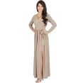 thumbnail image 4 of KOH KOH Long Sleeve V-Neck Bridesmaid Wedding Guest Party Winter Fall Formal Evening Tall Sexy Slit Full Floor Length Gown Maxi Dress For Women Nude Champagne Brown XXX-Large US 22-24 NT176, 4 of 6