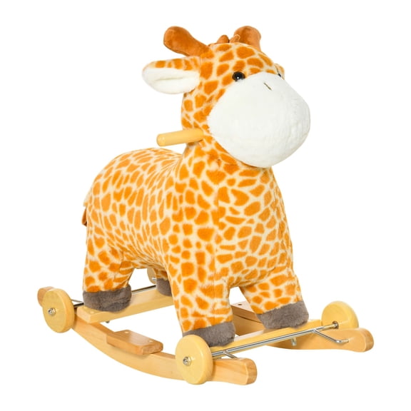Giraffe Animal Rocking Horse Plush Toy, Yellow with Realistic Sounds, Pedal, Grip Handle, Safe Rocking Horse for Toddlers 3-6 Years Old