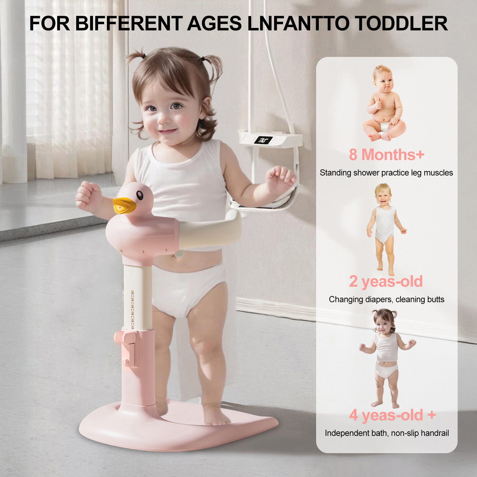 Baby Shower Rack Height Width Adjustable Anti-Slip Base Baby Bath Rack Duck Design Portable Toddler Bath Stand