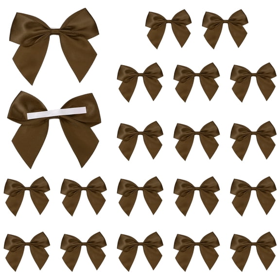 Uxcell Mini Bows Satin Ribbon Bows with Double-Sided Tape 3 Inch Fit for Wedding Party Decor (20 Pack, Coffee)