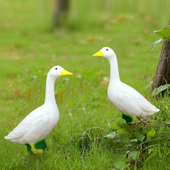 Large White Geese Garden Statue - Resin Porch Duck Decor for Outdoor Lawn, Home & Housewarming Gifts