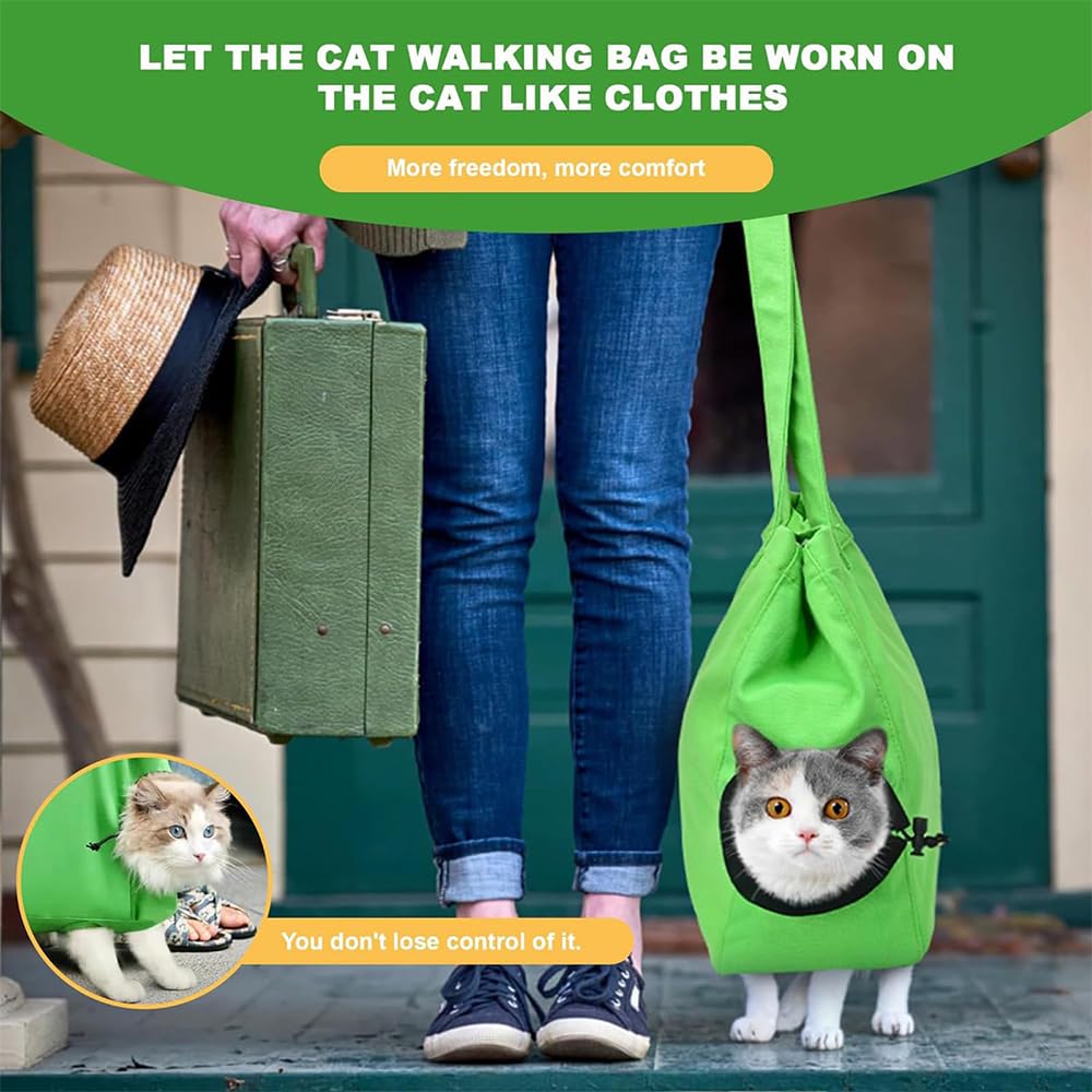Cat Walking Bag Carrier with Leg Holes,Portable Pet Cat Carrier Tote for Easy Travel,,Cat Bag, Bag Carrier Walker with Leg Holes,with Secure Restraint System,for Traveling or Shopping
