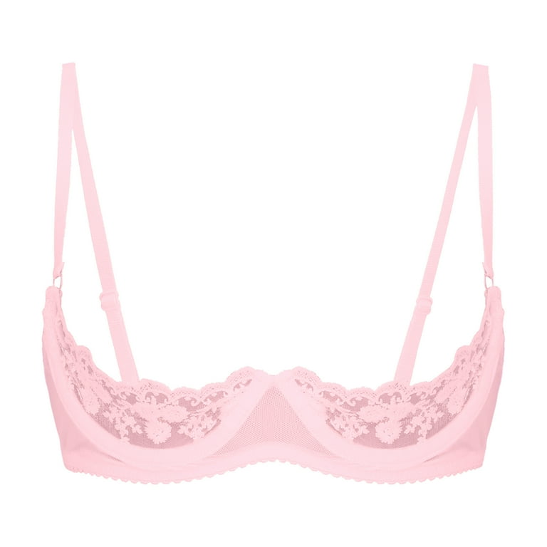 inhzoy Women Floral Lace 1/4 Cup Underwired Bra Push Up Bra Pink S