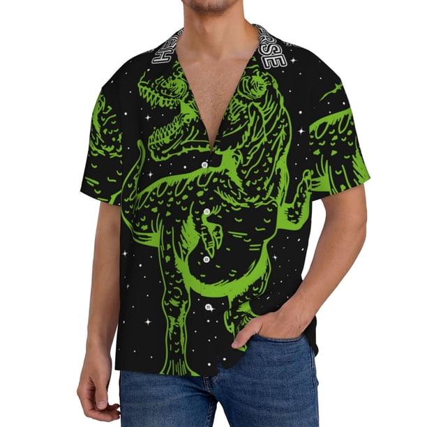 Fotbe DINOSAUR IN SPACE Camisa Estampada de Manga Corta para Hombre, Casual de Verano, Estilo Playero, Sin Arrugas-4X-Large