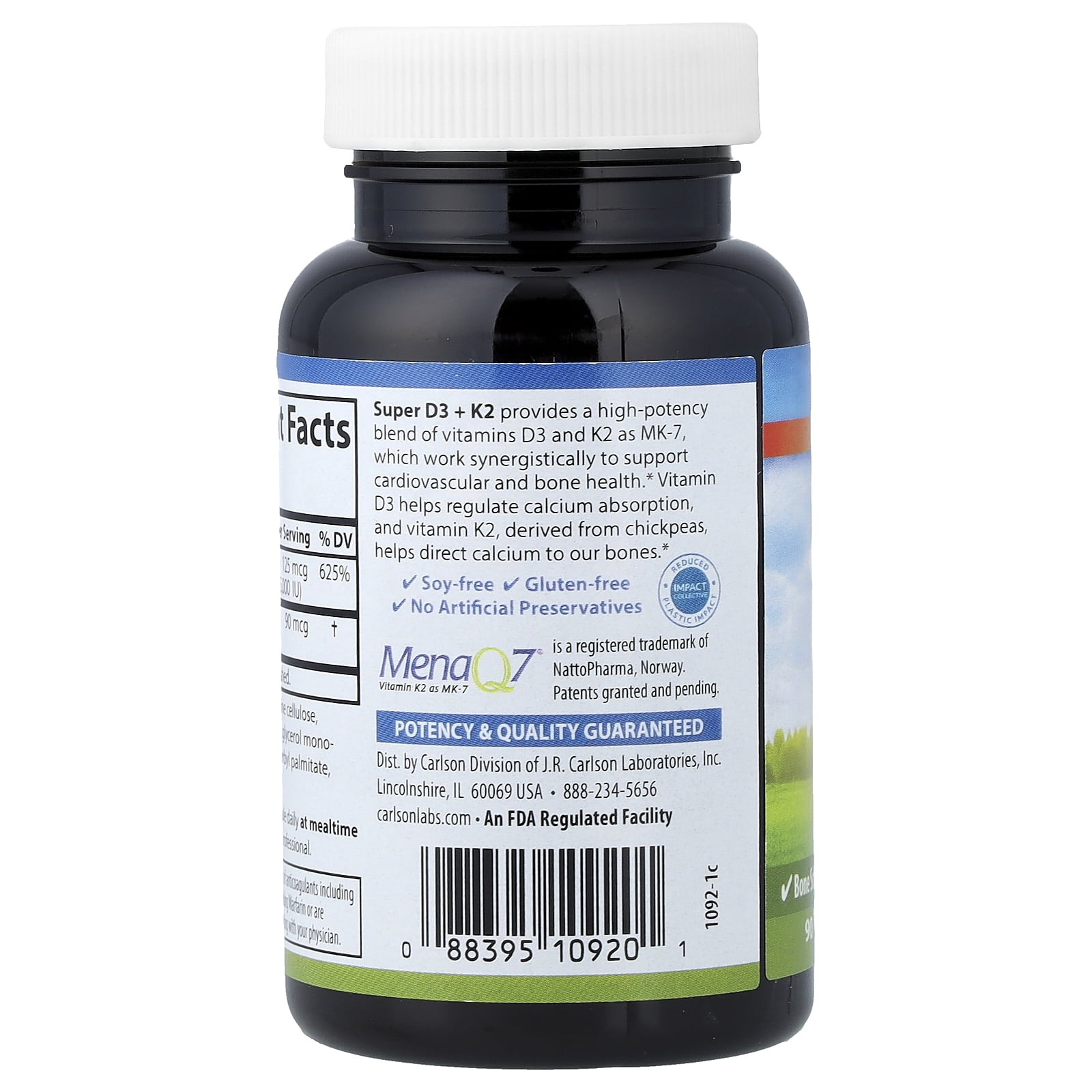 Carlson Super D3 + K2, 90 Vegetarian Capsules