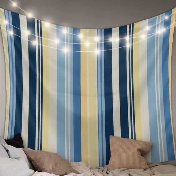 Blue Yellow Striped Tapestry for Bedroom Wall Hanging Tapestry, Farmhouse Stripes Vintage Ceiling Backdrop Tapestries Poster Blanket Wall Decor for Teens Room Living Room Dorm 59" x 90"