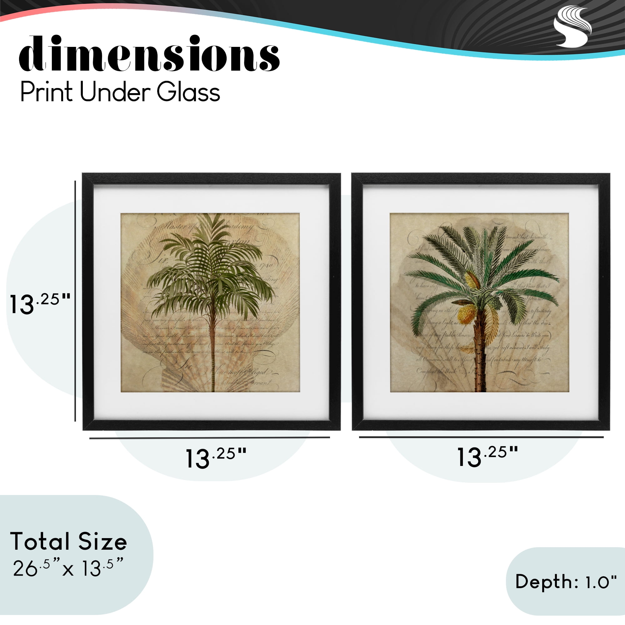 Stupell Industries Subdued Tropical Palms 2 Piece Black Framed Print Under Glass Set, design by Steve Hunziker