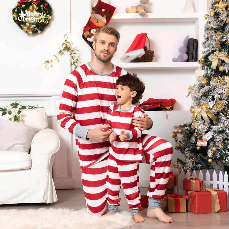 Odeerbi Christmas Pajamas For Family Men Matching Sets 2024 Casual Printed  Top With Bottom Outfits Home Wear Red