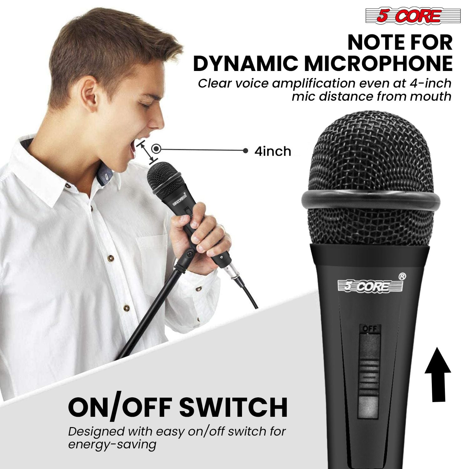 2-Pack Professional Dynamic Microphone Set with XLR Cable & Mic Holder, Cardioid Handheld Vocal Mic for Karaoke, Live Singing, Public Speaking,Black