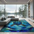 thumbnail image 2 of ODIKA 8'x10' Washable Area Rug Non-Slip Chair-Friendly Mat Nautical Turtle Stained Mosaic Ocean Border Entryway Teal Beachy for Dining Room, Large Office, Lounge, 2 of 7