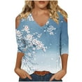 thumbnail image 2 of Teissuly Women's Fashionable Casual 3/4 Sleeve Off Shoulder V-neck Printed Top, 2 of 5