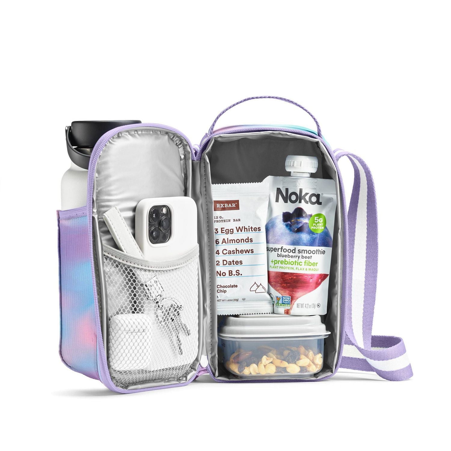Fit + Fresh Nina Water Bottle Carrier with Insulated Compartment, Fits 40oz Tumbler, Purple Tie Dye