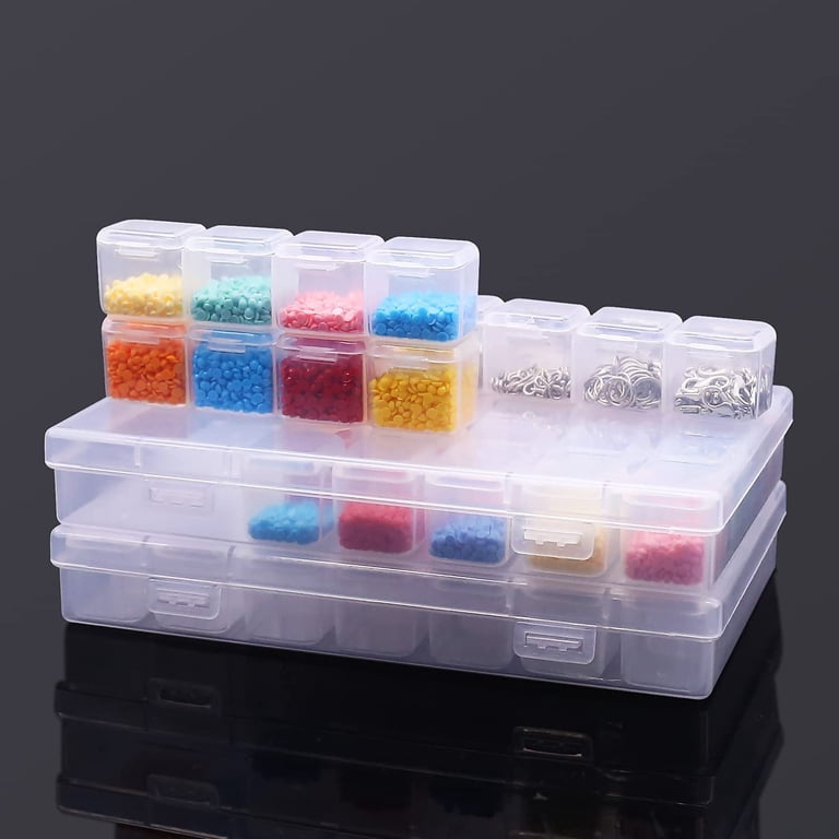 UHZBTEC 4-Pack Plastic Bead Organizer Boxes - 8 Grids Each, Clear With Removable Dividers & Stickers