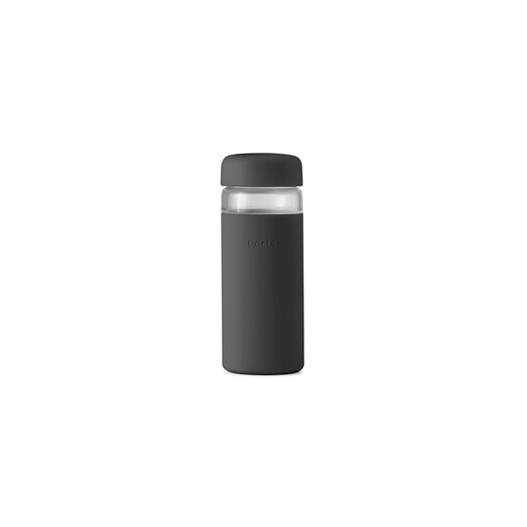 W&P Porter Glass Wide Mouth Bottle w/ Protective Silicone Sleeve | Charcoal 16 Ounces | On-the-Go | Reusable Bottle | Portable and Lightweight | Dish