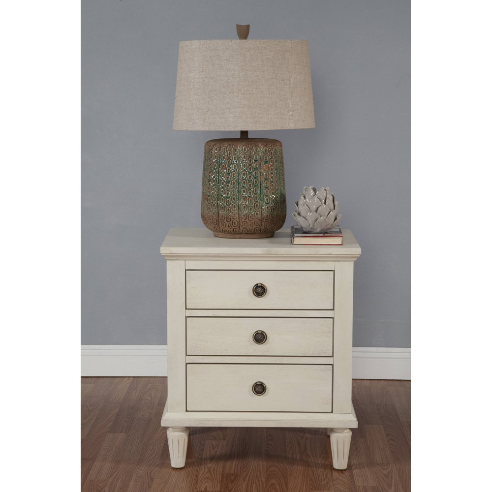 LuXeo Cambridge 3 Drawers Night Stand in White Wash