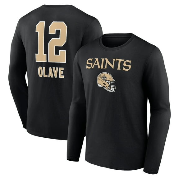 Men's Chris Olave Black New Orleans Saints Team Wordmark Player Name & Number Long Sleeve T-Shirt