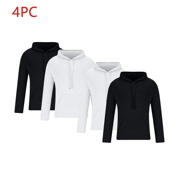 gbyLJF 4PC Men's Casual Hoodie Solid Color Drawstring Round Neck Pullover Top Long Sleeve Sweatshirt with Pocket Daily Sports Shirts