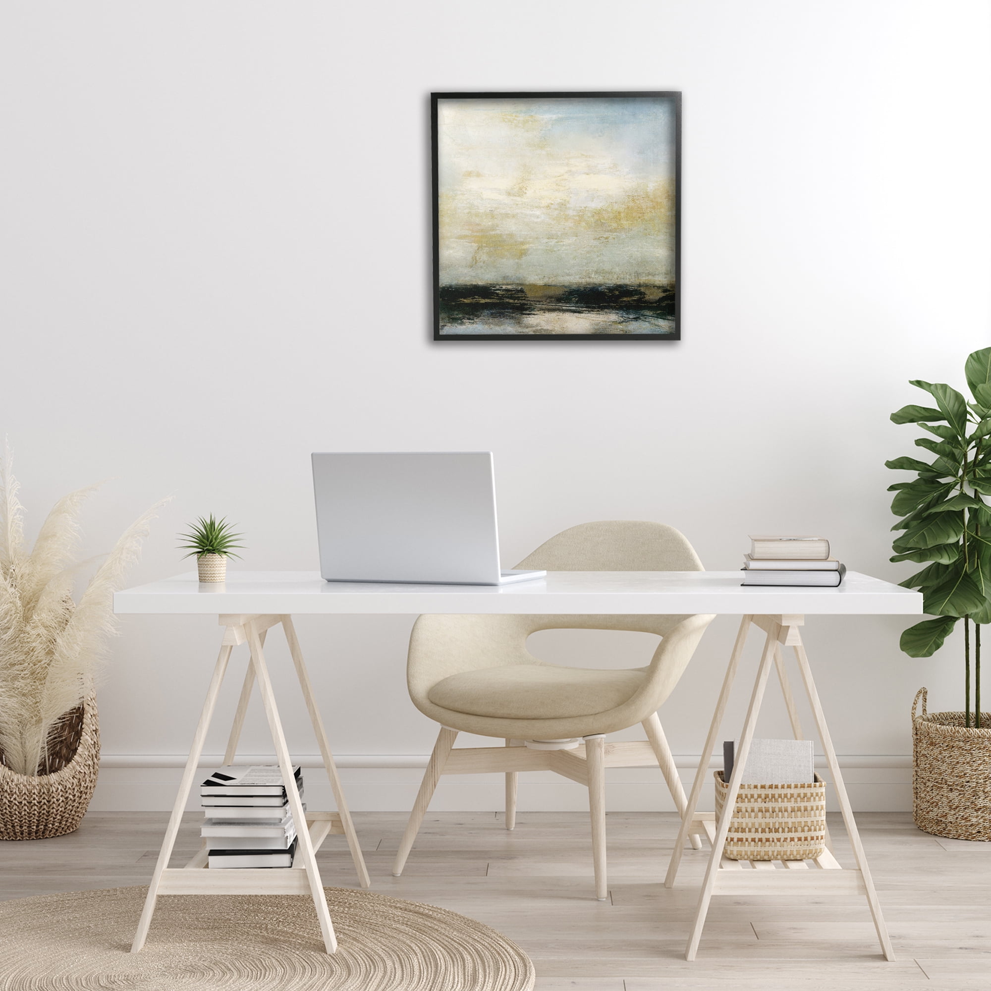 Stupell Industries Abstract Paint Streak Landscape Landscape Painting Black Framed Art Print Wall Art, 24 x 24