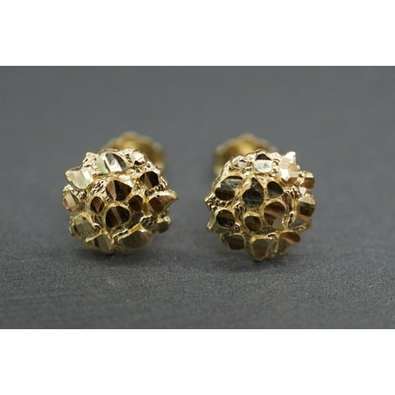 Sparkle Jewels 14K Yellow Gold Finish 8.5MM Round Nugget Stud Earrings