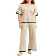 thumbnail image 1 of Womens Tricot 2 Pièces Pull Ensembles Manches Courtes Tops Taille Élastique Large Pantalons Lounge Set, 1 of 7