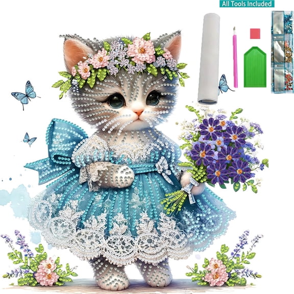 Beaded Plant Kit,Diamond Art,5D Special Shape Diamond Art Kits for Beginners,12*12IN PAINTING Kits for Adults Cat, Crystal Rhinestones PAINTING for Home Wall Decoration(D)