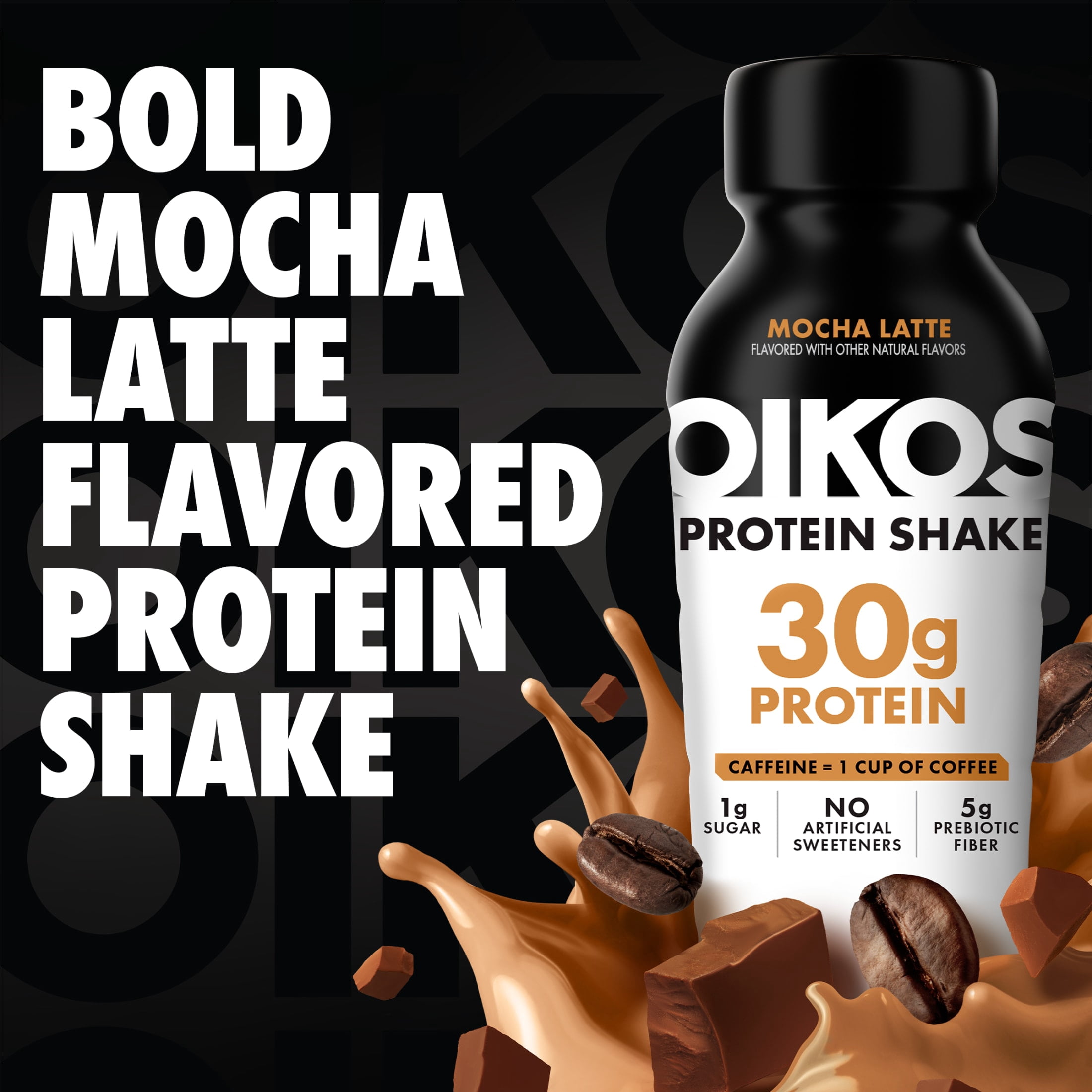 Oikos 30g Protein Shake, Mocha Latte, Shelf Stable, 12 fl oz, 4 Count Bottles