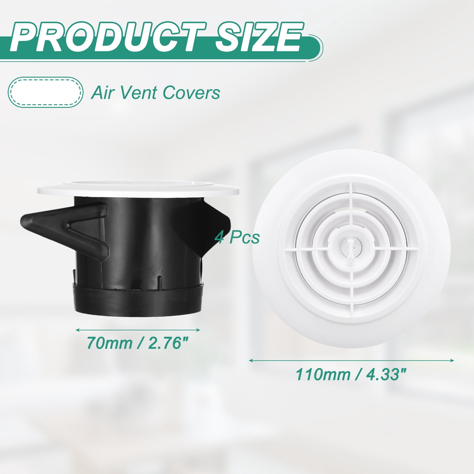 Uxcell 4pcs Soffit Vent 3" ABS Adjustable Round Louvered Vent Cover Grille Cover Ceiling Diffuser for Home Bathroom Office Kitchen Ventilation System