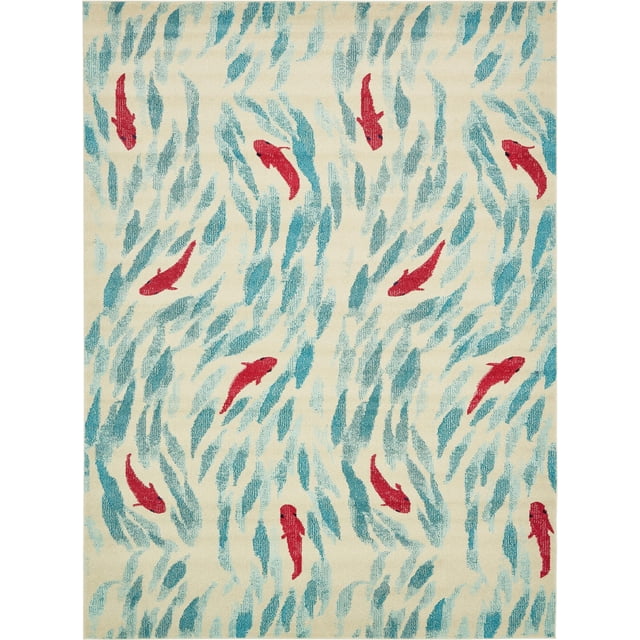Unique Loom Positano Collection Coastal Modern Bright Colors Fish Area Rug, 9' 0 x 12' 0, Beige/Blue