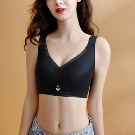 LEEy-World Plus Size Lingerie Comfort Ring Cup Women Underwear Plus Button Bra Full Size Breathable No Gathers Steel Front Bra Black 36/80C
