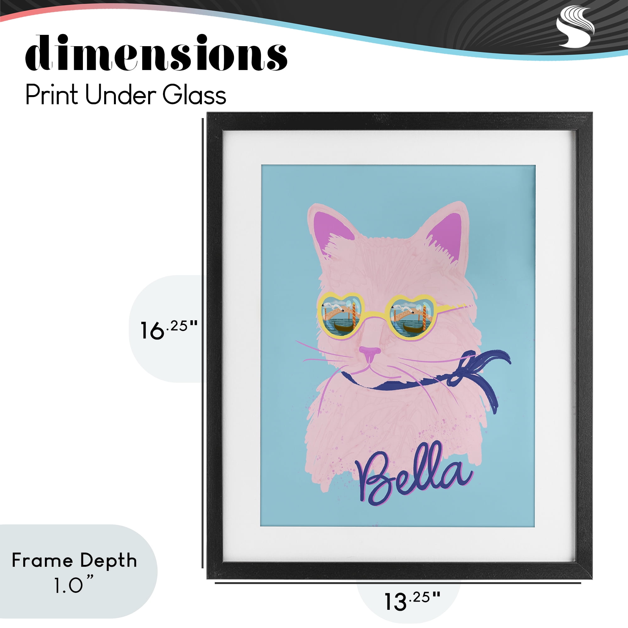 Stupell Industries Cool Cat Bella Black Framed Print Under Glass, design by Steffanie Pisula