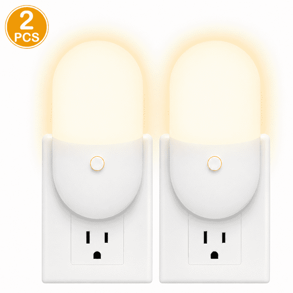 Plug-in Dimmable Night Light, Smart Dusk to Dawn Sensor, Warm White LED, 2-Pack Perfect for Bedroom Bathroom Hallway Kids Room, Plug in LED Nightlights with Light Sensor
