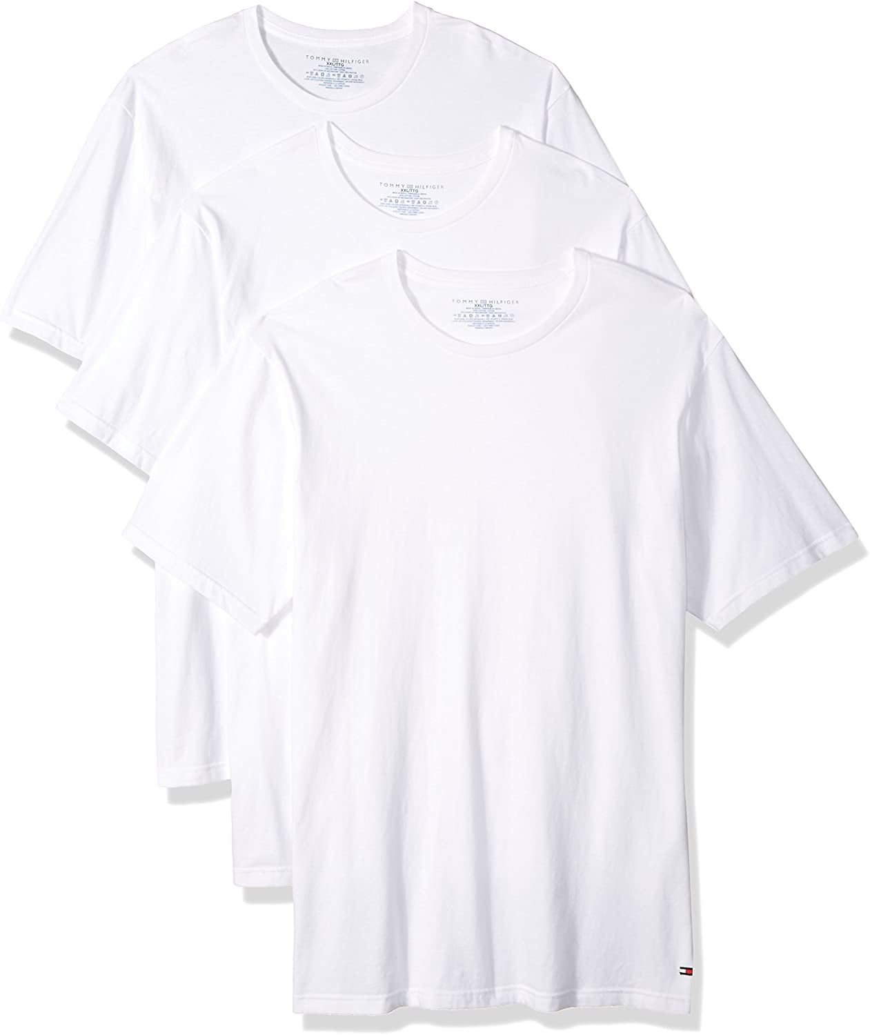 Tommy Hilfiger Men's Undershirts 3 Pack Cotton Classics Slim Fit Crew TShirt, White, Small