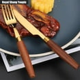 thumbnail image 5 of ABCISI Unique Wooden Handle Silverware Set, Kitchen Stainless Steel Flatware, Thick Round Handle Steak Knife Fork Spoon Teaspoon Set Eating Utensils (Gold,4 pieces), 5 of 17