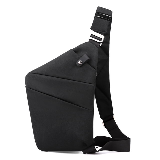 Mochila de hombro negra, mochila de pecho pequeña impermeable antirrobo