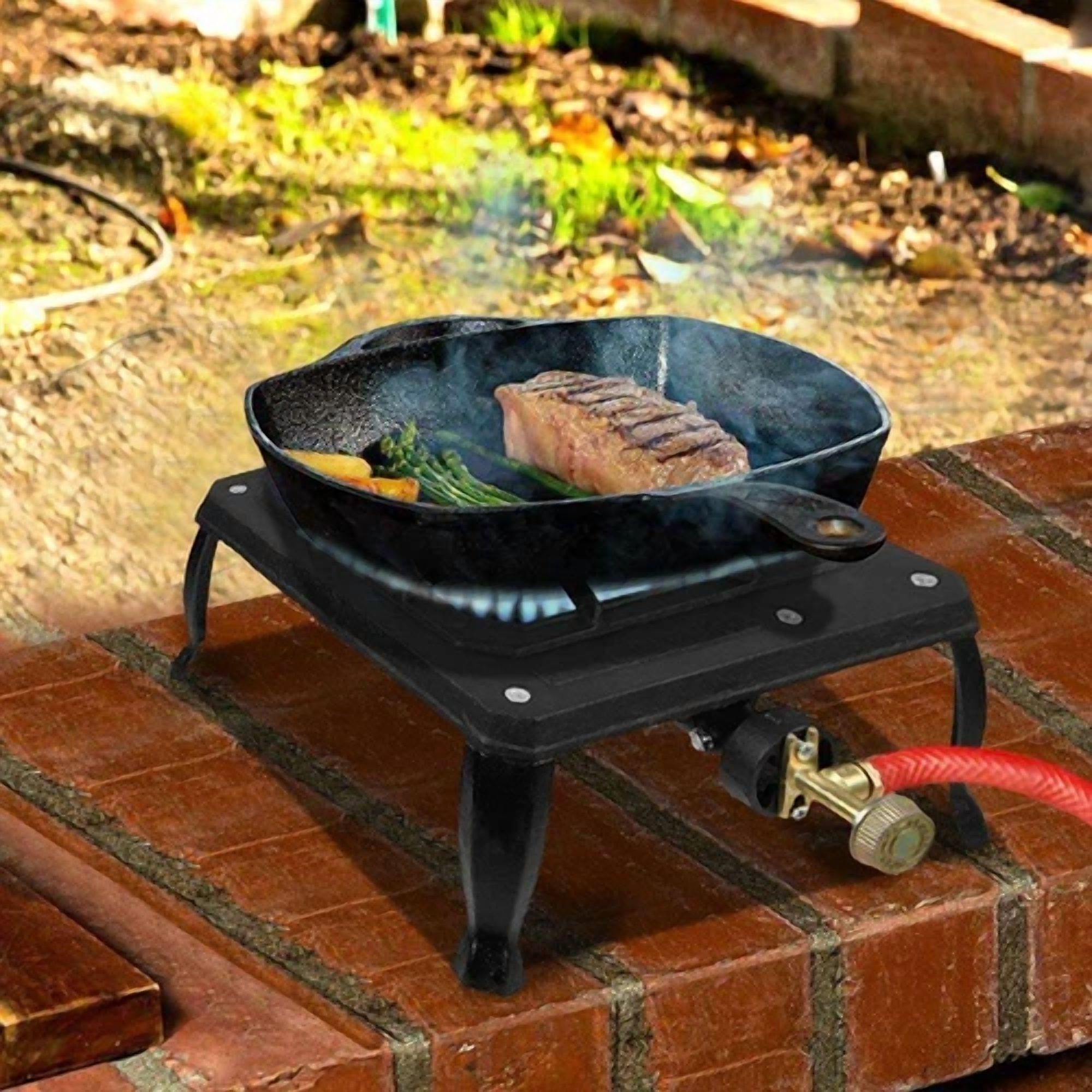 JIAN YA NA Outdoor Propane Burner, Portable Single-Burner Camping Stove LPG Gas Cooker with High Pressure Regulator Hose for Outdoor Cooking BBQ, Black