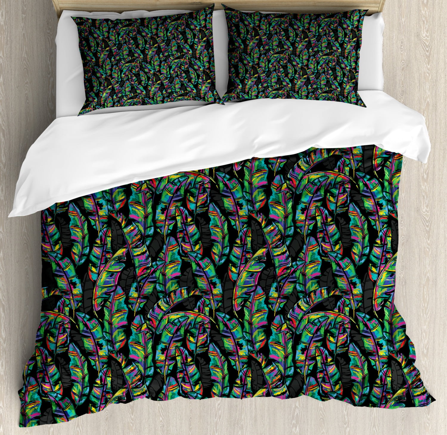 Banana Leaf Queen Size Duvet Cover Set, Rainbow Color Oil ...
